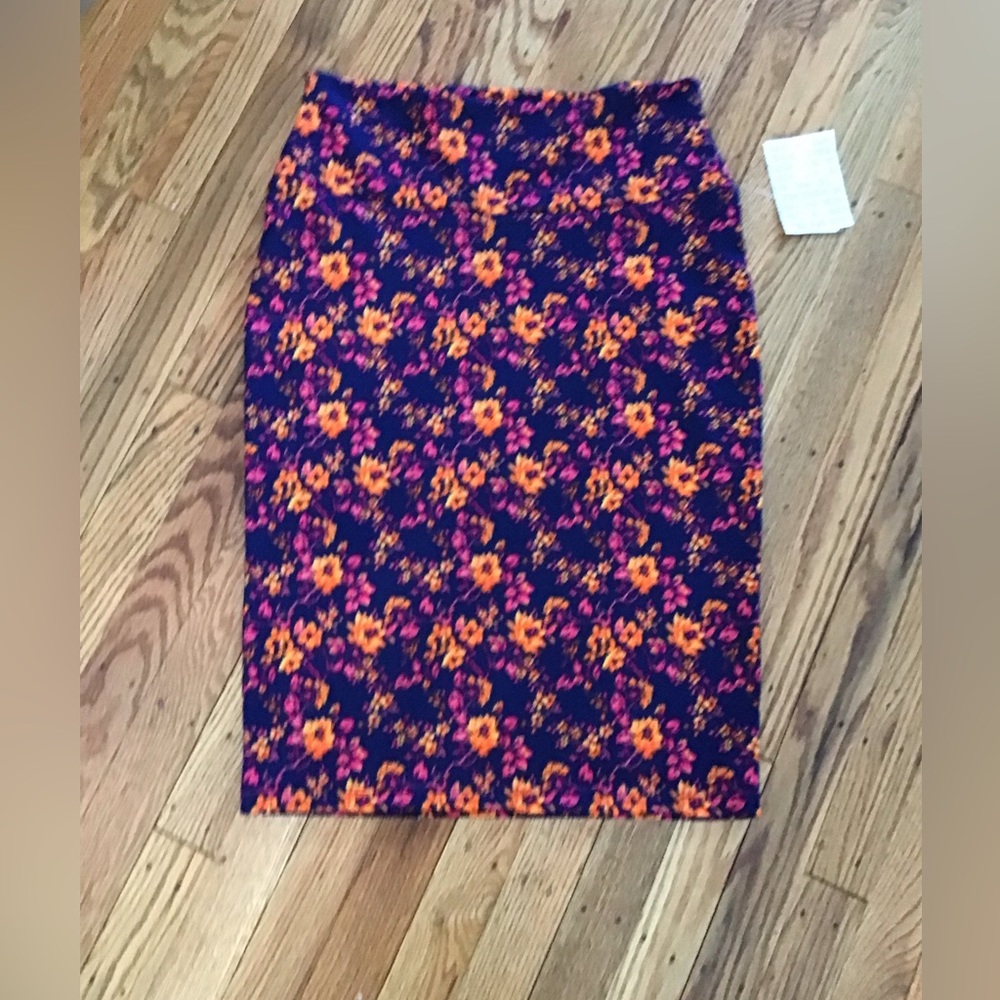 LuLaRoe Cassie Floral Pencil Skirt - Navy and Orange #29